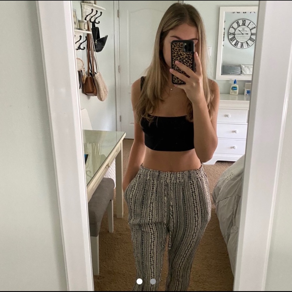 Cream and Black Pattern Lightweight Pants